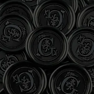 25Pcs Black Handmade Self Adhesive Wax Seal Stickers for Wedding Party Invitations Envelope Gift Wrap Christmas (Initial G, Black)