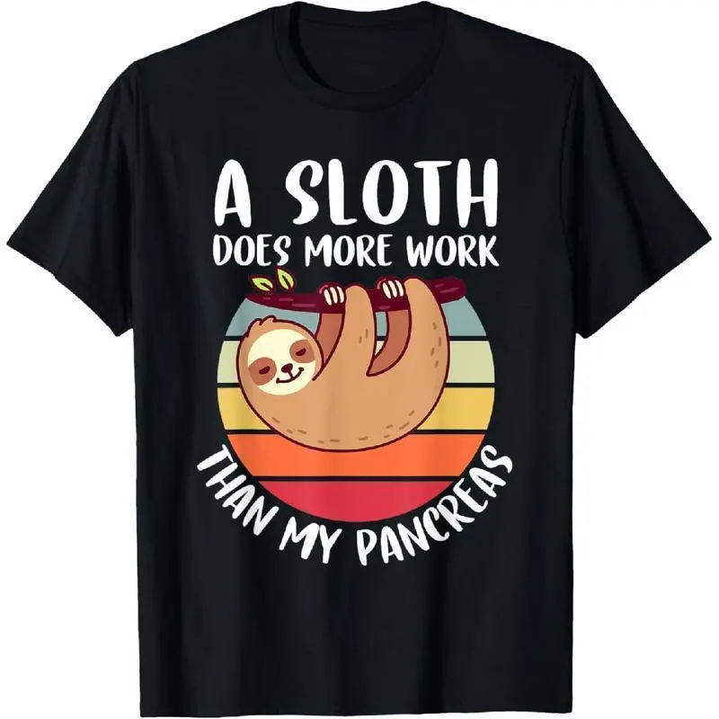 100% Cotton Funny My Pancreas Diabetes Type 1 T1D Sloth Vintage Kids Boy T-Shirt