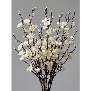 12/24pcs Artificial Flowers White Plum Silk Blossom 21.7'' Fake Wintersweet Long Stem Plastic Faux Flowers for Home Hotel Office Wedding Party Garden Centerpieces All Season Decor(vase not included) hanging cherry eternal party decor Decorative peony