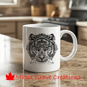 Zentangle Mandala Tiger Coffee Mug - 11 oz coffee mug - available in ceramic or plastic