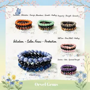 Triple Energy Healing Crystal Bracelet Set – Stack of 3 Beaded Bracelets | 8mm Color-Matched Natural Stone Beads | Protection Spiritual Unisex Jewelry Gift for Men & Women