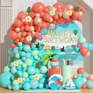 165Pcs Tropical Party Decorations Kit Balloon Garland, Palm Leaves & Teal Coral Luau Supplies
