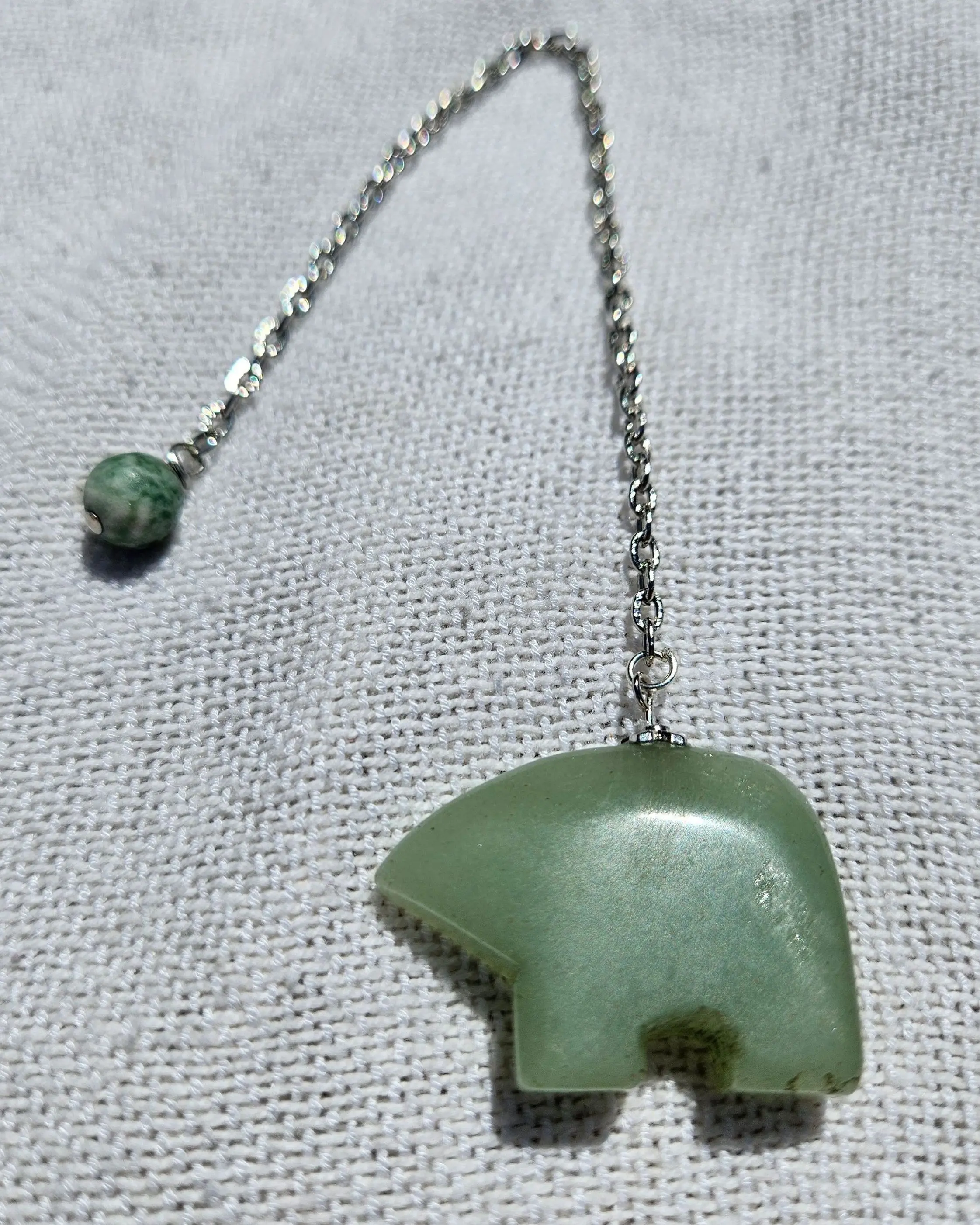 Green Aventurine, Green Jasper & Silver Chain Pendulum