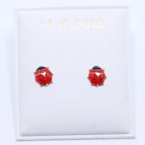 14KT Gold Mini Ladybug Screw On Earrings