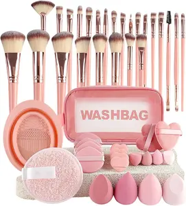 46-piece makeup brush set, with sponge facial and eye makeup brushes, synthetic makeup brushes, included makeup bag, suitable for foundation, concealer, powder, etc.