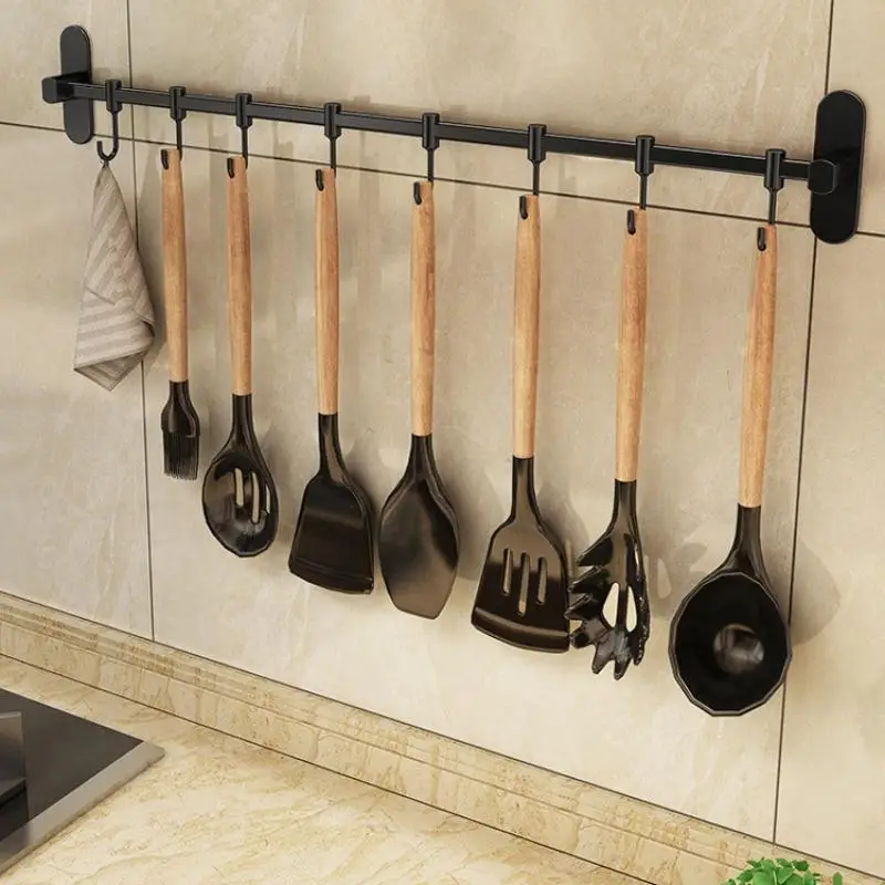 Kitchen Wall Mounted Storage Rack With 8 Hooks, Storage Organizer for Hanging Kitchen Utensils & Cookware, Kitchen Organizer, Kitchen Accessories