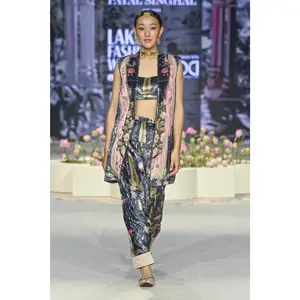 Black printed embroidered blazer with bustier and patiala salwar