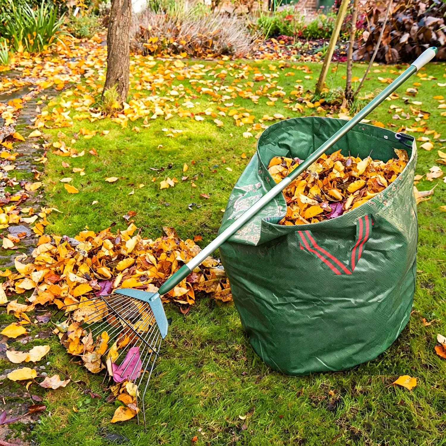 32/72 Gallon Reusable Yard Waste Bags, Heavy‑Duty Collapsible Stand‑Up Garden Leaf Trash Container with Reinforced Rim & Handles for Lawn Yard Cleanup