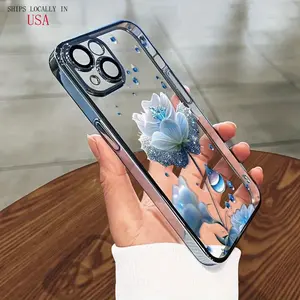 Magic blue diamond water drop flower mobile phone case, suitable for iPhone16 15 14 Pro/Pro Max/Plus, 13 12 11 Pro/Pro Max, shockproof and non-slip hybrid classic mobile phone case, ideal choice for gift giving protective