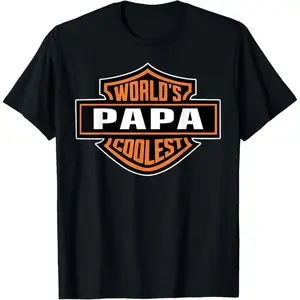 Mens World's Coolest PAPA Best Dad In The World Father's Day T-Shirt  Cotton Casual Short Sleeve Round Neck Tee for Daily Wear