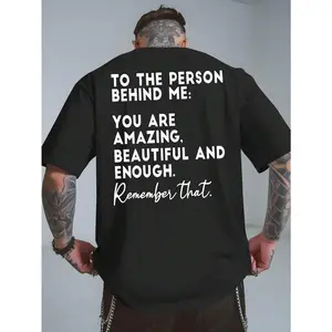 Men'S Summer Graphic T-Shirt - "You Are Amazing, Beautiful And Enough" Print, Casual Crew Neck Short-Sleeve Tee, Breathable & Stylish For Beach Vacations, Motivational Clothing|Positive Message Shirt