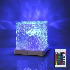 Water Night Light USB Dynamic Ripple Lamp with Remote Control & 16 Color Options for Bedroom Living Room or Workspace