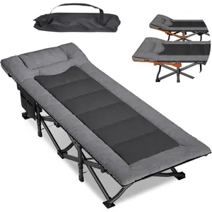 Portable Folding Camping Cot for Adults - Adjustable Headrest Sleeping Bed with Comfortable Cushion, Supports Up to 450 lbs, Includes Carry Bag for Outdoor Camping Travel