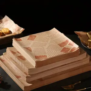 50 pieces of retro-style wax paper with a newspaper pattern for food - oil-proof wrapping paper for sandwiches, burgers, fried snacks, non-stick air fryer liners - kitchen baking supplies Bakeware