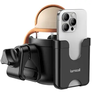 Stroller Cup Holder with Phone Holder - 2-in-1 Stable Anti-Slip Stroller Accessories for Uppababy, Doona, Nuna, Jogger, Britax, Bugaboo, Walker, Wheelchair, Bike, Scooter