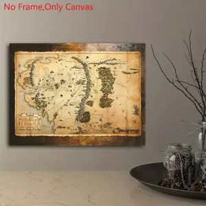 1 piece/set of unframed canvas print posters, classic vintage art, Middle-Earth Map, perfect gift for movie fans, ideal for bedroom, living room, kitchen, dormitory hallway, murals, wall decoration, room decoration