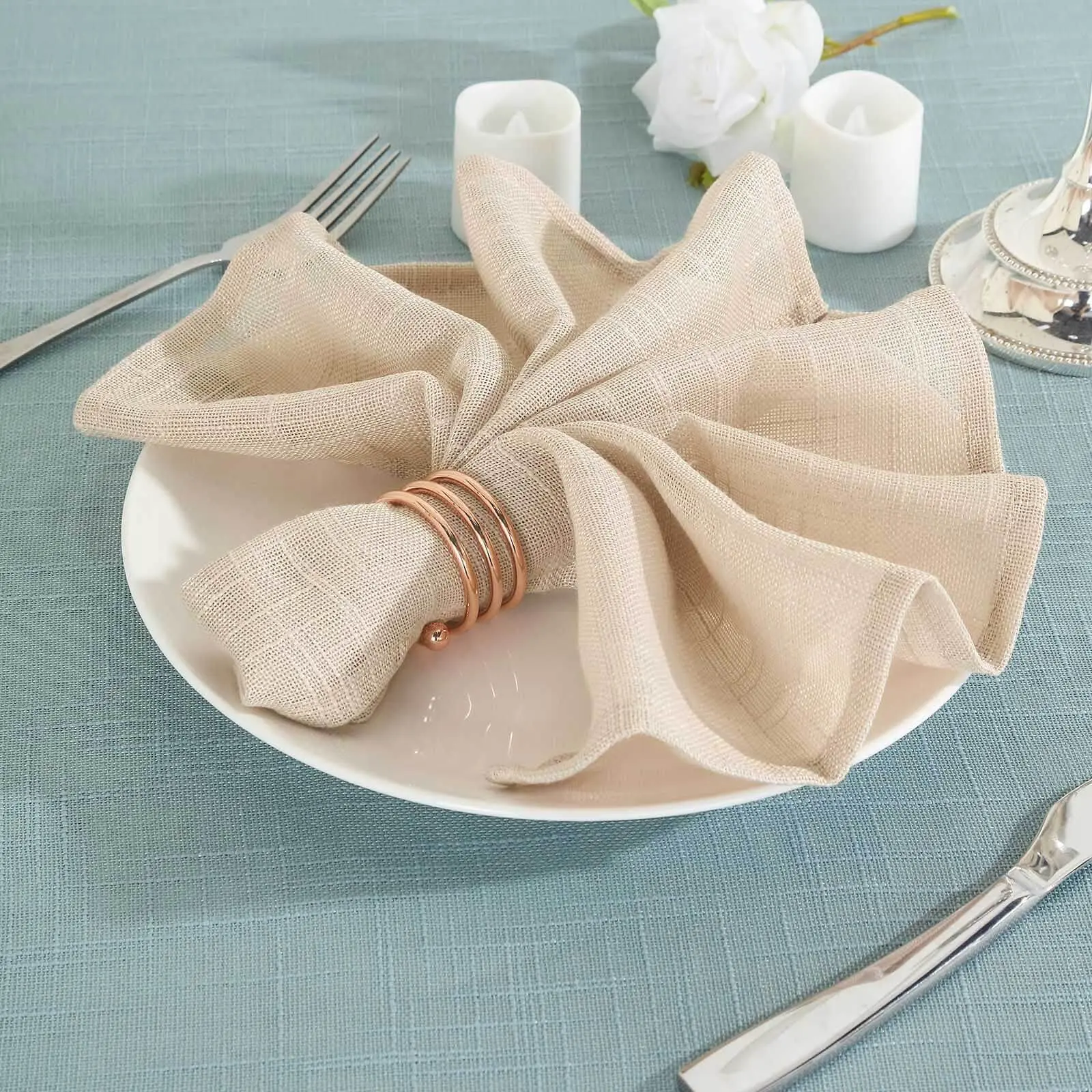 5-Pack Faux Linen Tableware Napkins, 20"x20" Beige - Slubby Textured, Wrinkle Resistant Cloth Napkins