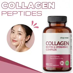 Collagen Peptides with Biotin and Vitamin C Complex for Hair, Skin, Nails and Joint Support, Non-GMO, 90 Tablets