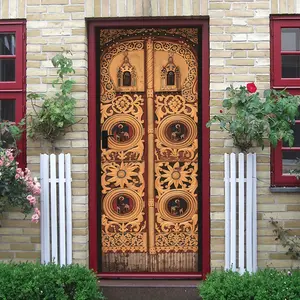 2pcs European Retro Relief Decorative Door Wall Sticker Stereo Imitation Wood Carving Art Sticker Self Adhesive Wallpaper for Living Room Entrance Background Wall Golden Pattern Religious Figure Design