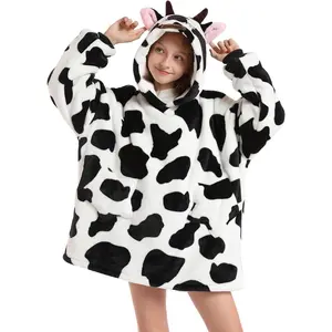 Wearable Blanket Hoodie for Kids 6-12YR Oversized Animal Hooded Blanket Super Soft Comfortable Warm Flannel CowGift