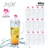 AGH 12pcs 40oz Snow Globe Acrylic Handle Tumbler Double Wall Plastic Cup with Silicone Straw Topper/Cover for Glitter DIY Gift Drinkware Water Bottles