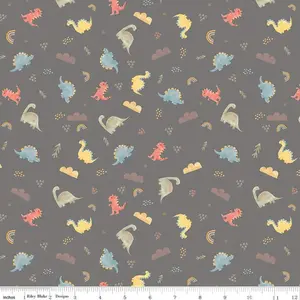 Dinos Grey Flannel Fabric
