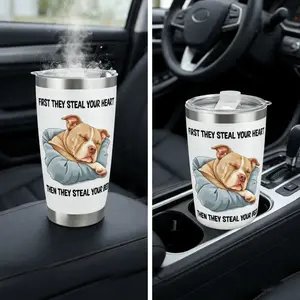 Pitbull Dog Themed Tumbler with Cute Pitbull Puppy Design - BPA-Free Spill-Resistant Travel Mug & Car Cup, Stainless for Coffee, Tea, Hot Drinks - Pitbull Lover Gift for Women & Dog Owners -the-