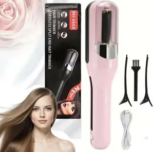 Original Cordless Split End Hair Trimmer for Dry, Damaged, Brittle, Curly, Frizzy, or Straight Hair – Battery Operated Home Styling Tool for Split Ends (Light Pink)