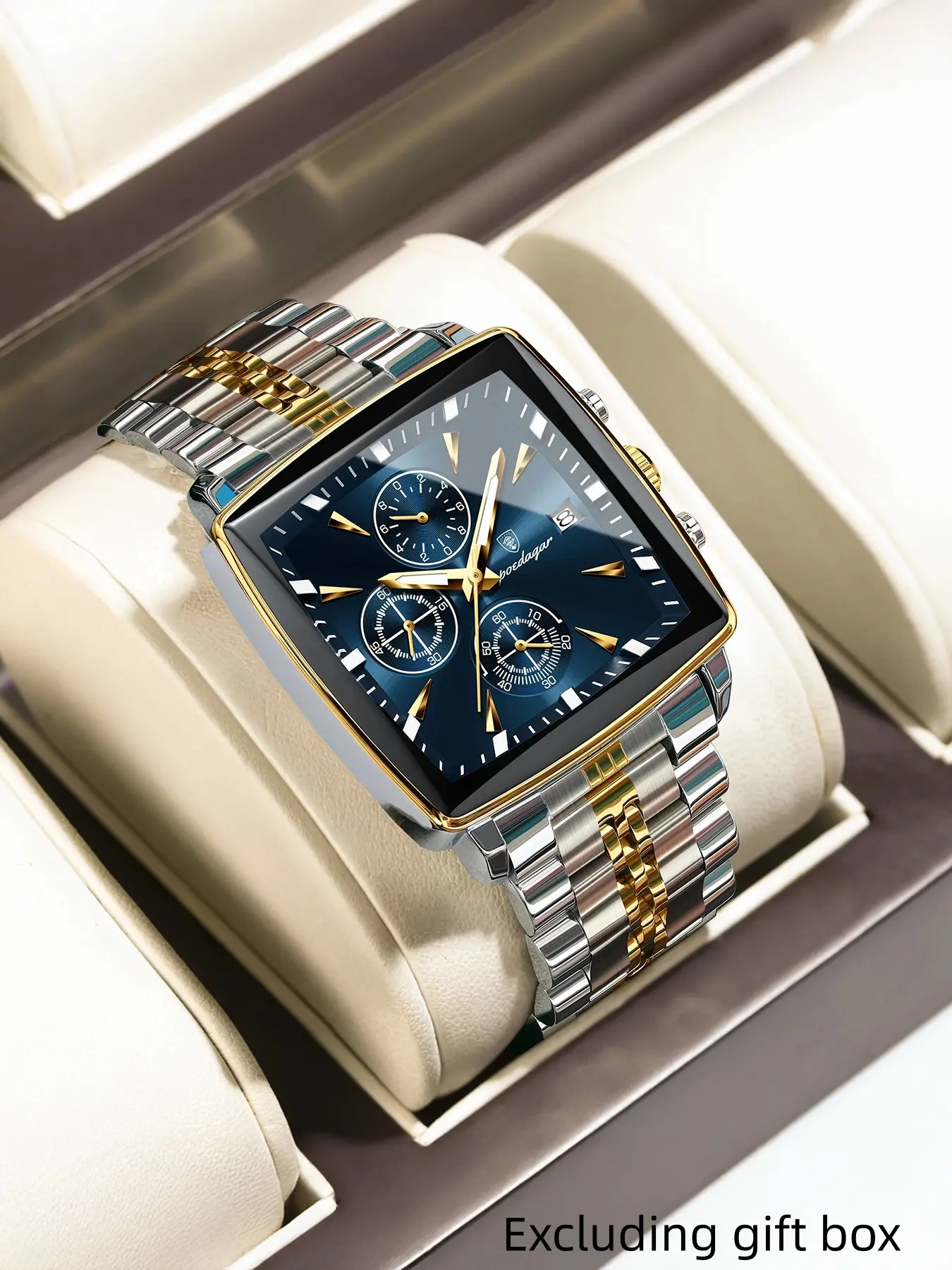 Poedagar Luxury Men's Analog Quartz Watch, Waterproof Night Light Timer, Calendar Function, Stainless Steel Quartz Strap, Fashionable Daily Wear Timepiece Watch, Luminous Date Wristwatch, Trendy Multifunctional Watch