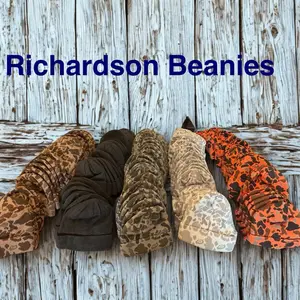 Richardson Beanie Hats with Custom Leather Patch Logo - Available in Various Patterns and Colors