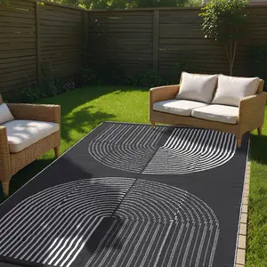 Outdoor Waterproof Backyard Rug, Outside Plastic Straw Camping Rug, Modern Reversible Floor Mat for Picnic Deck & RV