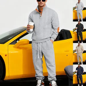 Men’s Summer Autumn Winter Heavyweight Textured Tracksuit Set Loose Fit Stand Collar Henley Sweatshirt and Casual Pants Outfit for Daily Wear Commuting Travel Home Street Style linen tech men's sweatsuit set