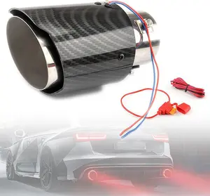 2.25 Inch LED Exhaust Tip Tailpipe Tip 60mm Straight Carbon Fiber Style Bolt Clamp On for Cars HTRACING