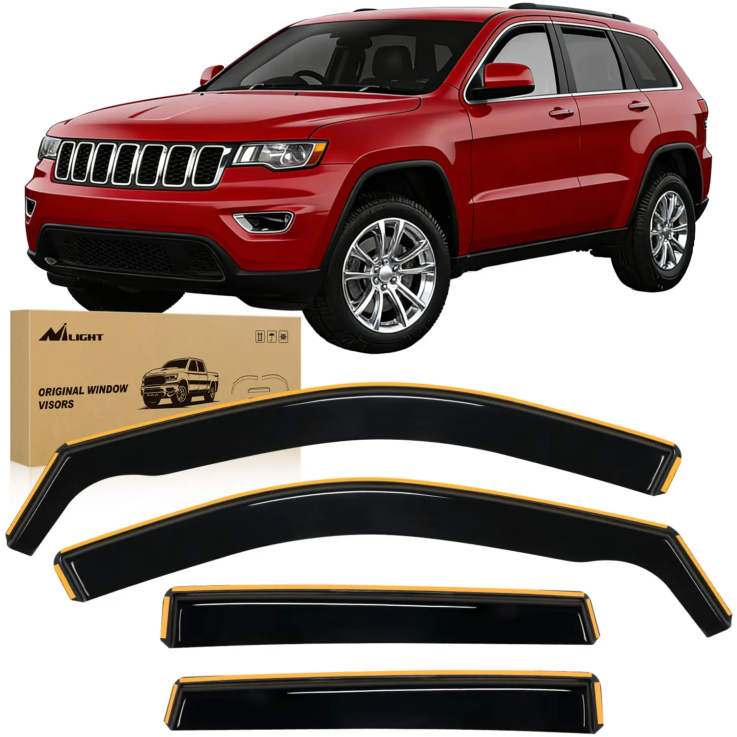 Nilight In-Channel Rain Guards - 4pcs Durable Vent Window Visors, Anti-Glare UV-Ray Visor, Car Exterior Replacement Trim Decal, Automotive Accessories for Jeep Grand Cherokee 2011-2020, Anti Glare Visor