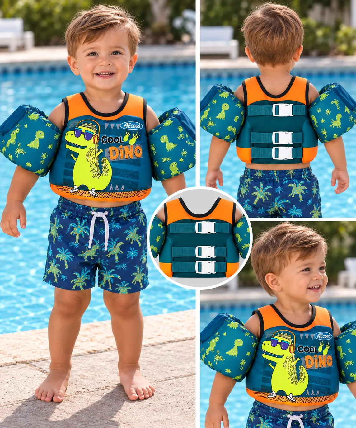 NWT - Aeocoo Dinosaur Floaties Toddler Swim Vest - Toddler Floaties Baby Swim Infant Floats