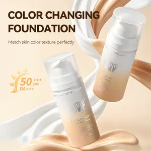 Color-Changing Sunscreen Foundation，SPF50+, Matches Skin Tone, Natural Sheer Finish, Hydrating Non-Caking, Waterproof Sweat-Resistant, All-Day Long-Wear, Creates Flawless Makeup Base