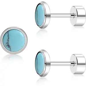 Titanium Flatback Earrings for Women Turquoise Stud Earrings Flat  Ladies Earstuds  Cartilage Flatback Earring 4MM/5MM