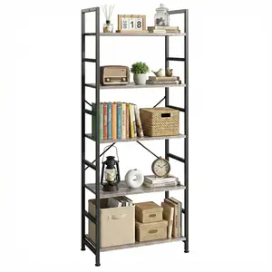 Modern Industrial Corner Storage Organizer for Bedroom, Home Office-Tall Bookcase for Books, Garage Kit, CDs, Movies