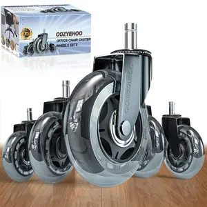 Office Chair Wheels Replacement Set of 5 3 Inch Transparent Heavy-Duty Rubber Casters Smooth Silent Gliding for Computer Gaming Desk Fits All Floors Including Hardwood Carpet