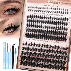 Wispy Lash Clusters Kit – 50D/80D Spike Lash Extensions 10-16mm Manga Style Individual Eyelashes DIY Salon Effect Cluster Lash Extension Kit