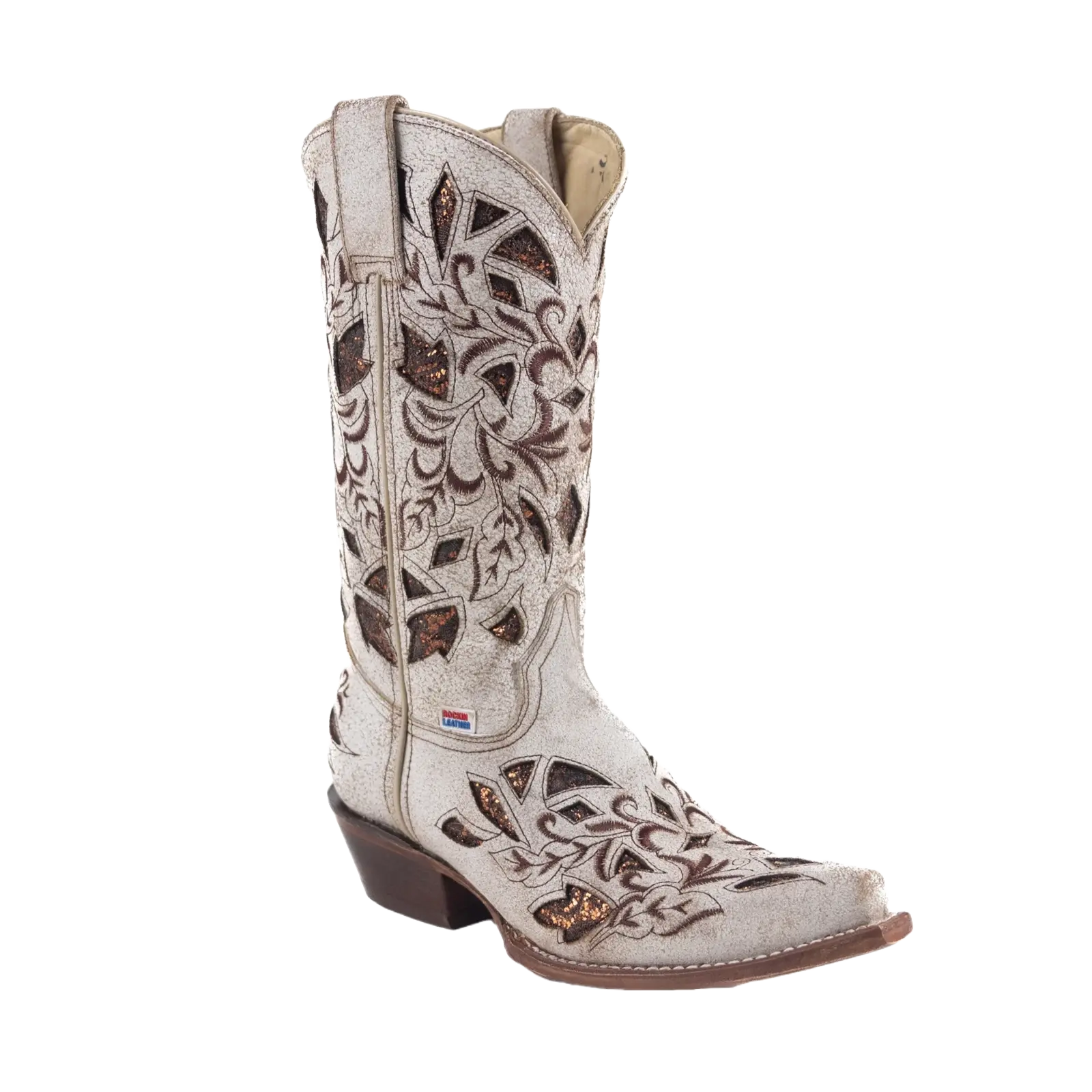 RockinLeather Ladies Cracked White Snip Toe Western Boots 2205