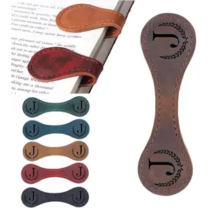 Personalized Handmade Magnetic Leather Bookmark, 26 Letters Custom Leather Bookmarks for Book Lovers Readers Women Kids, Brown (Letter J)