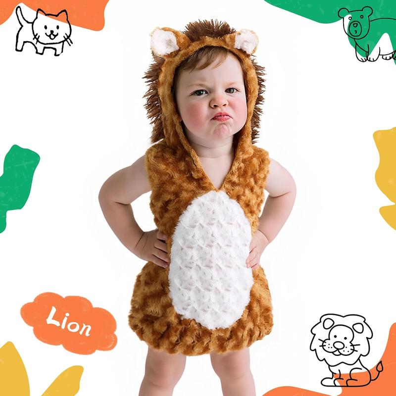 Baby Lion Costume Furry Cuddly Toddler Lion Costume Halloween Adorable Plush Lions Dress-Up Kids Animal Costumes