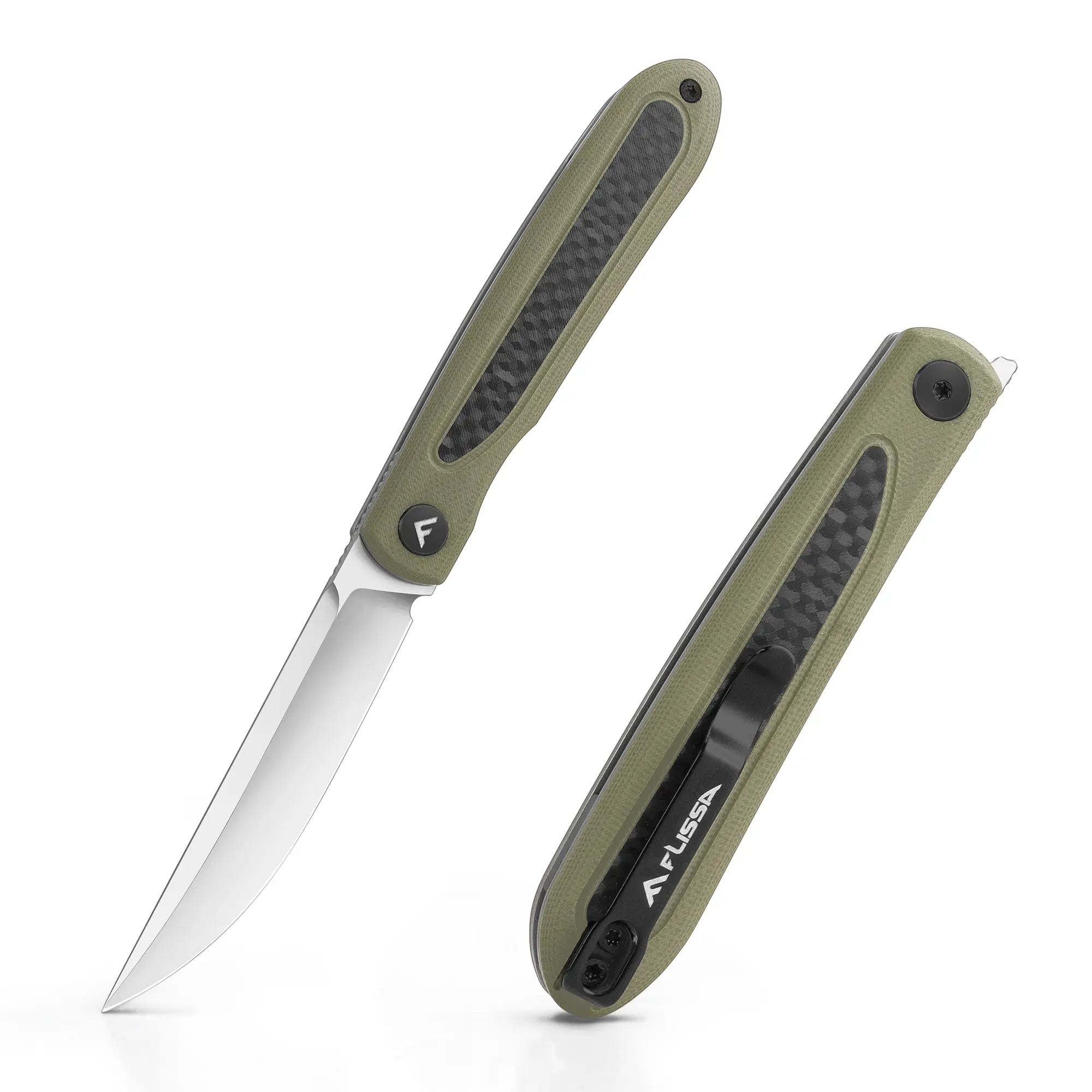 #backtoschool FLISSA Folding Pocket Knife, EDC Knife with D2 Blade,Carbon Fiber-G10 Handle, Deep Carry Pocket Clip and Thumb Stud, Innovative Front Flipper Quick Open Way for Camping Hiking Outdoor