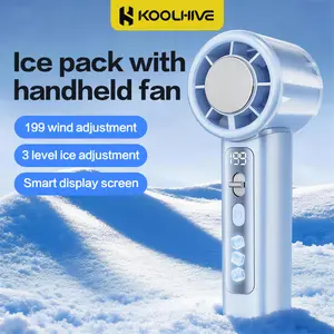 [H KOOLHIVE] Portable Handheld Turbo Fan with Ice Cooler,high- speed fan with 199 speed settings, lce Cooling,4000mAh power bank,for summer Travel Vacation Essentials&Outdoor Activities cool fan Summervibes