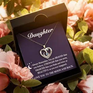 1Pcs“To My Daughter” Stainless Steel Heart Moon Star Pendant Necklace for Daughter - 18th Birthday Coming of Age Gift from Parents with Luxury Gift Box & Greeting Card, Christmas Graduation Present, Special Love Jewelry for Women