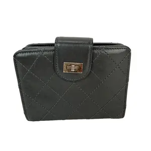 Pre-owned CHANEL leather Small Leather Goods aged calfskin 2.55 Reissue Zip Gray Compact Wallet