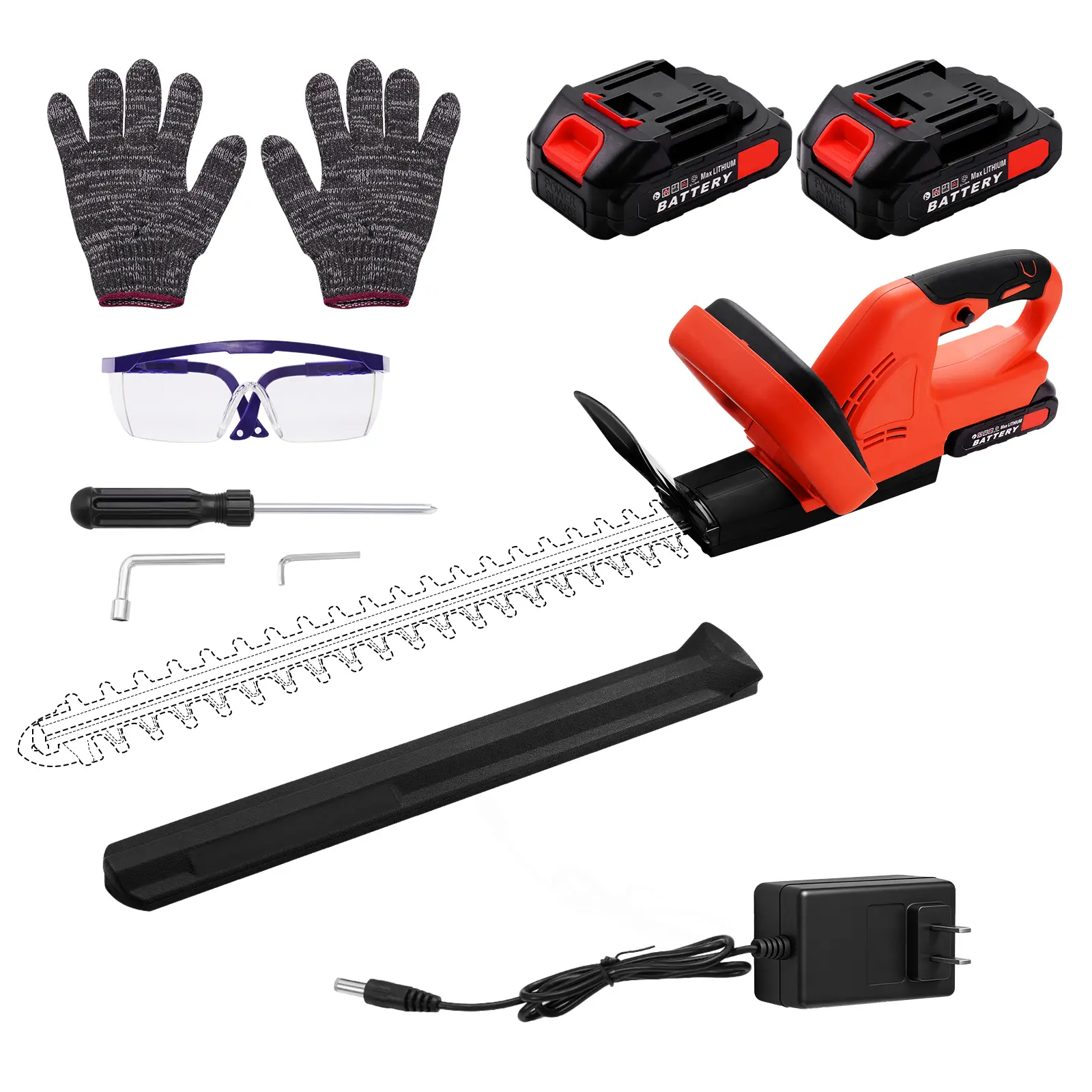 500W Hedge Trimmer Set 1500mAh Dual Battery Hedge Trimmer with 8 Accessories Pruning Shears 2.2kg with Hand Guard for Lawn, Garden and Plants