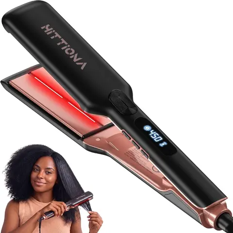 HITTIONA 1.75” Wide Ceramic Hair Straightener-ProfessionalIn frared Flat Iron for Fast Styling,5s Instant Heat Up for Thick&Long Hair, Anti-Frizz Ionic Tool,Worldwide Dual Voltage&Travel Ready