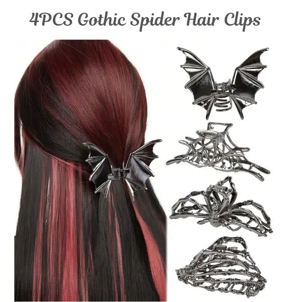 4PCS Halloween Spider Hair Claw Clips, Gothic Skull Bat Hair Clips for Women, Strong Hold Hair Accessories